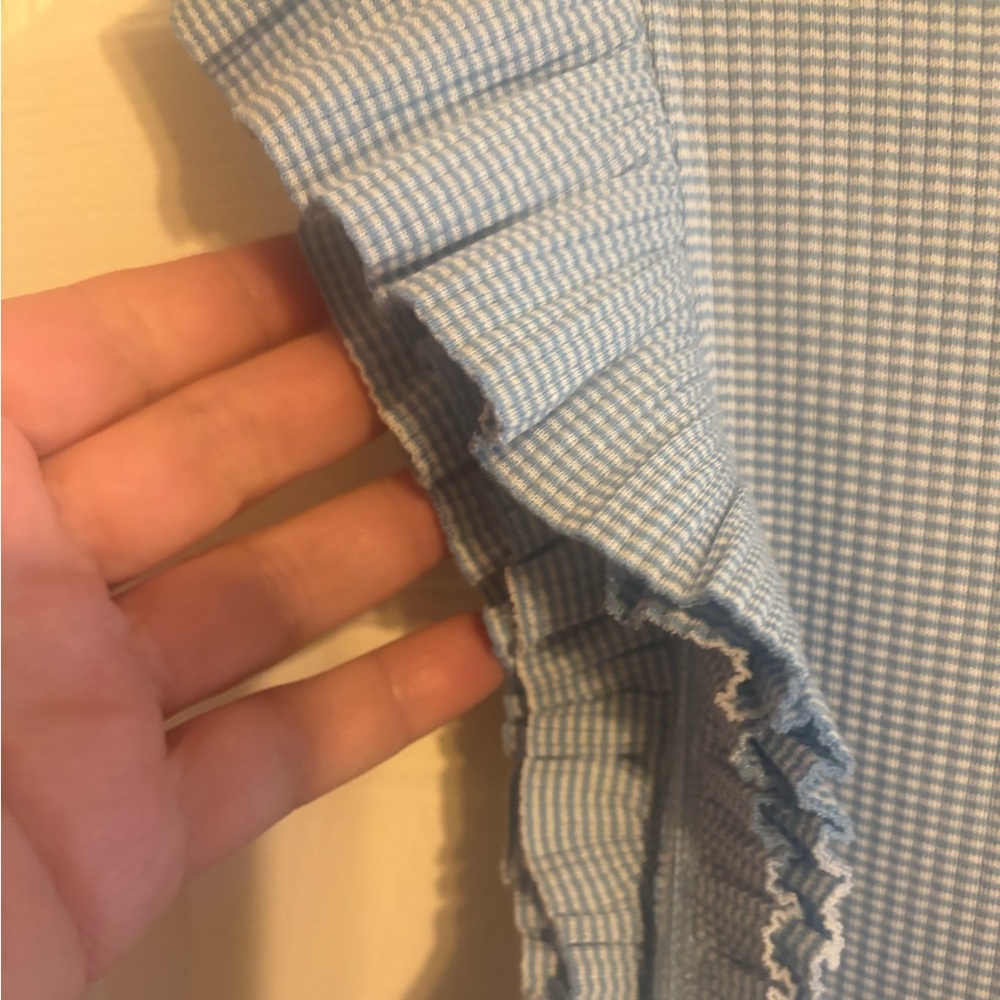 J. Crew Light Blue Rib Ruffle Boatneck Tank - Picture 3 of 8